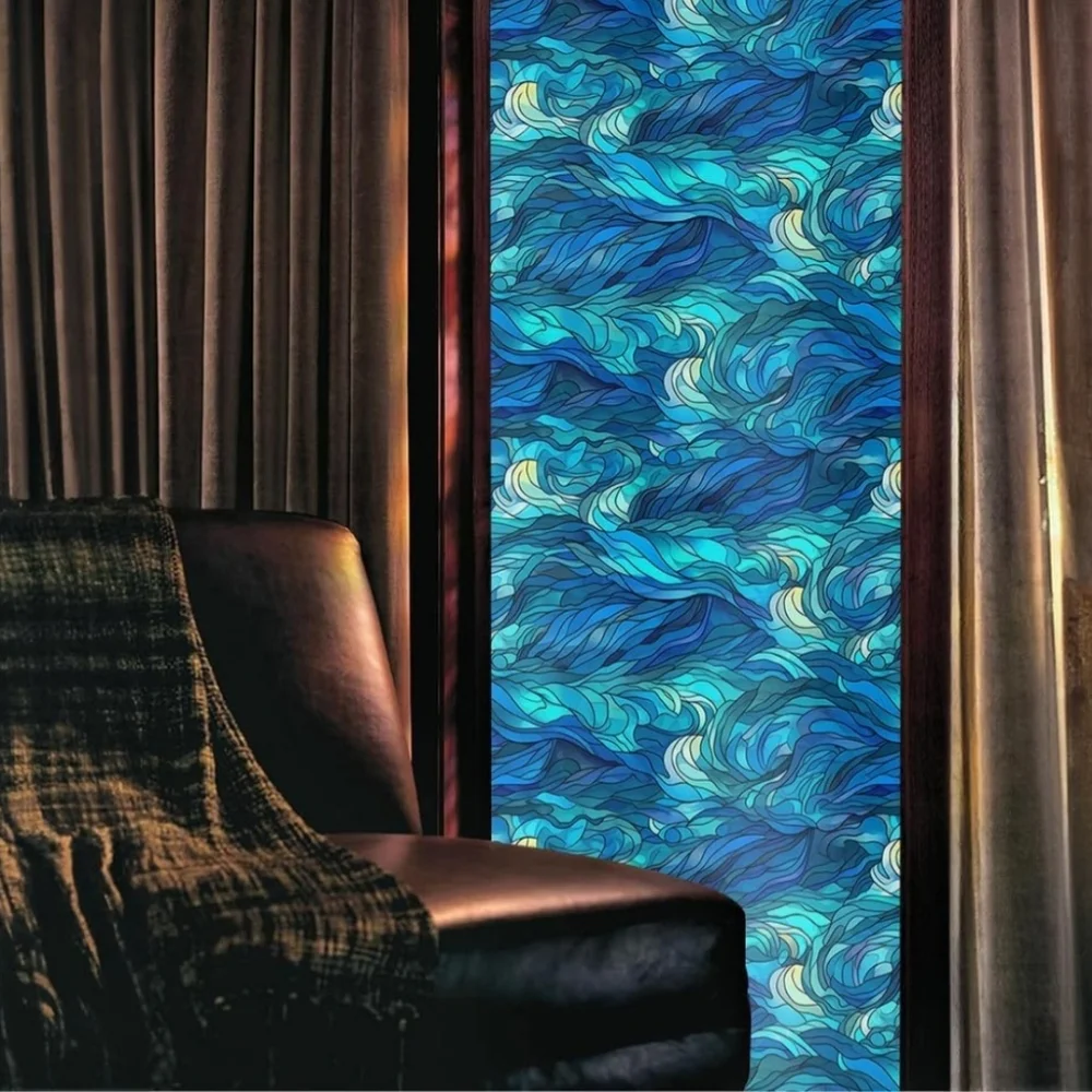 NIP 3 Rolls 16“x118 Abstract Blue Seawave Ocean Double Side Window Clings!